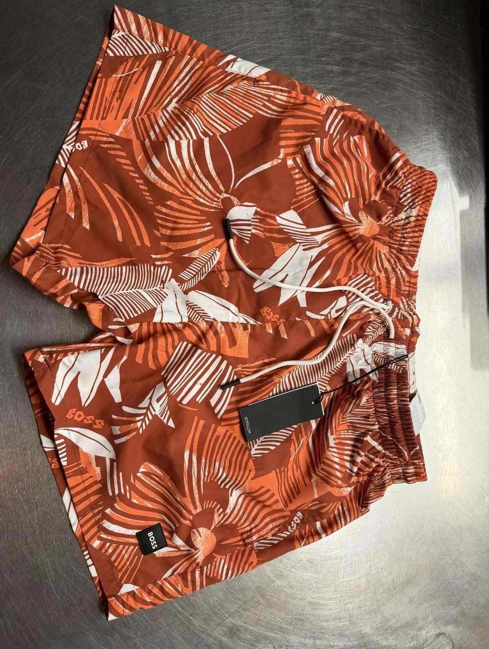 Hugo Boss Orange & White Tropical-Print Men's Swim Shorts